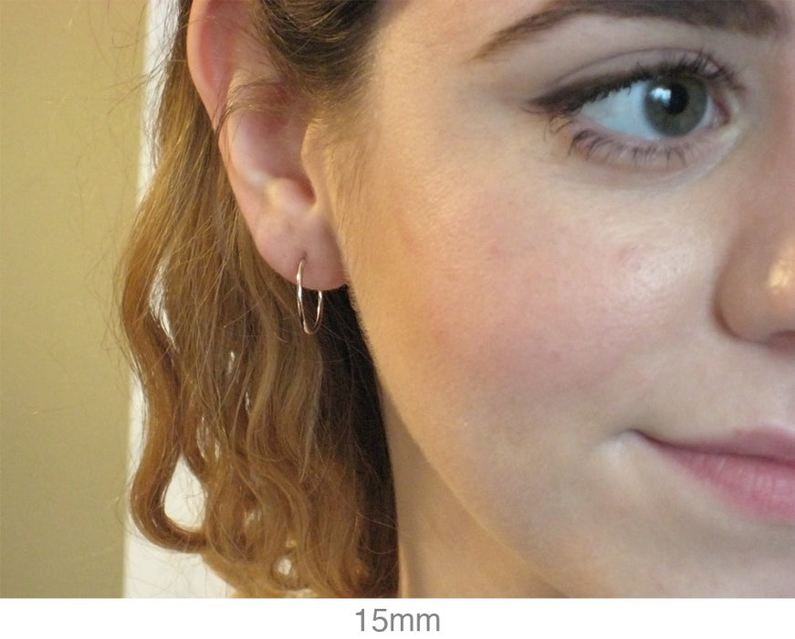 Single 14k White Gold Endless Hoop Earring (1mm) (15mm) - LooptyHoops