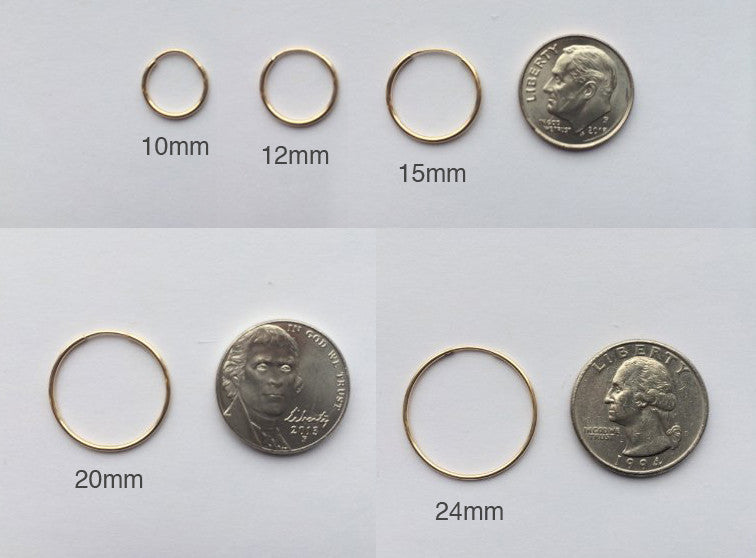 Single 14k Yellow Gold Endless Hoop Earring (1mm) (12mm) - LooptyHoops