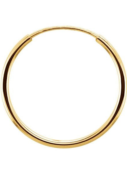 Single 14k Yellow Gold Endless Hoop Earring (1mm) (15mm) - LooptyHoops