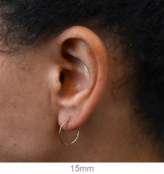Single 14k Yellow Gold Endless Hoop Earring (1mm) (15mm) - LooptyHoops