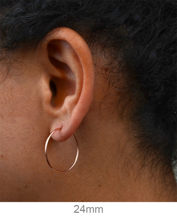 14k Rose Gold Thin Continuous Endless Hoop Earrings (1mm) All Sizes - LooptyHoops