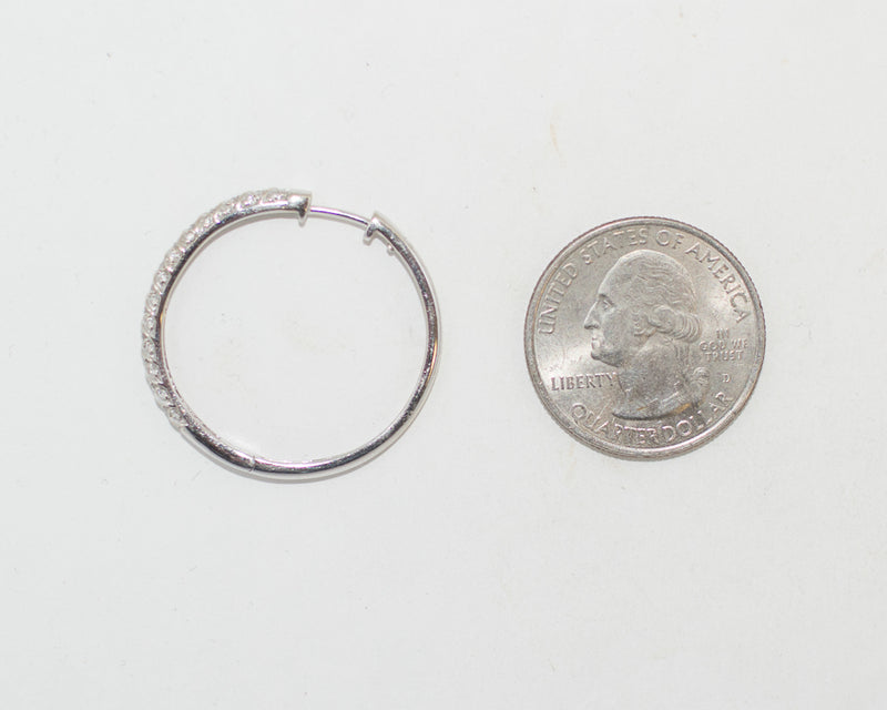 14k White Gold Diamond Hinged Hoop Earring (2mm Tube), 29mm - LooptyHoops