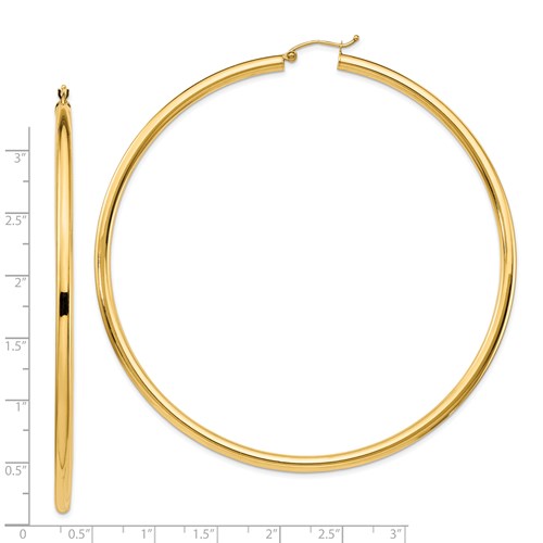 14k Yellow Gold Lightweight Hoop Earrings (3mm), All Sizes - LooptyHoops