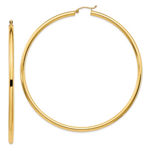 14k Yellow Gold Lightweight Hoop Earrings (3mm), All Sizes - LooptyHoops