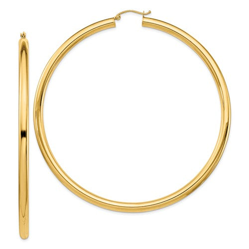 14k Yellow Gold Lightweight Tube Hoop Earrings (4mm), All Sizes - LooptyHoops