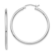 14k White Gold Click Down Hoop Earrings (2mm), All Sizes - LooptyHoops