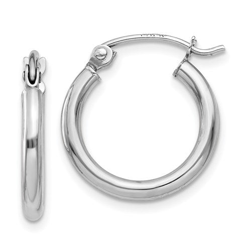 14k White Gold Click Down Hoop Earrings (2mm), All Sizes - LooptyHoops
