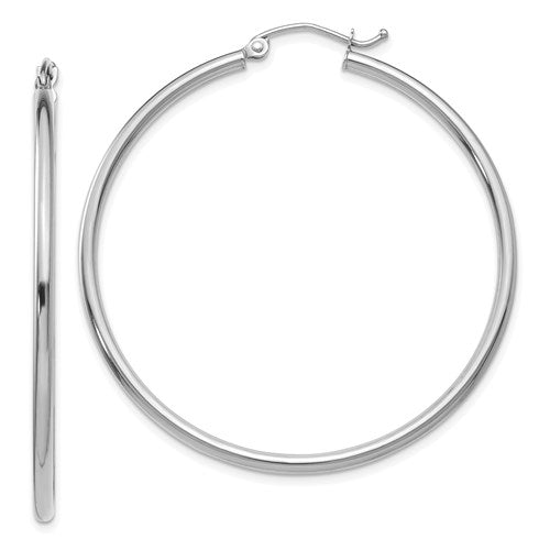 14k White Gold Click Down Hoop Earrings (2mm), All Sizes - LooptyHoops