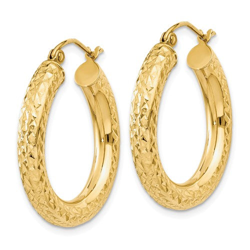 14K Yellow Gold Thick Diamond Cut Hoop Earrings - 4mm Tube - LooptyHoops
