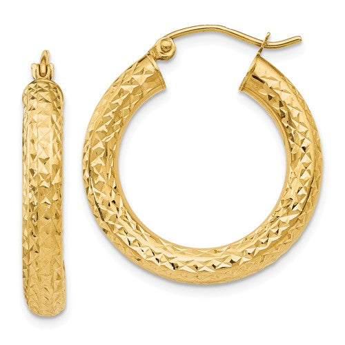 14K Yellow Gold Thick Diamond Cut Hoop Earrings - 4mm Tube - LooptyHoops