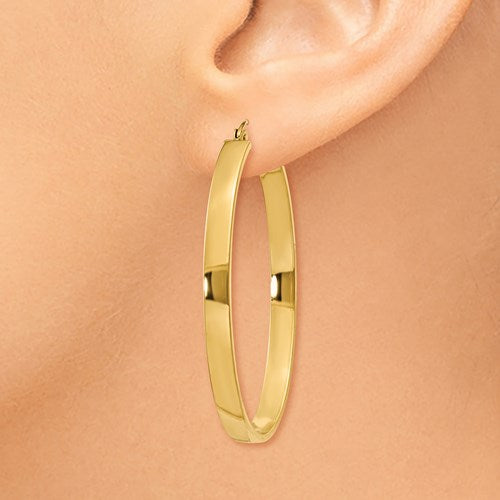 14k Yellow Gold 4mm Flat Oval Hoop Earrings, 48mm - LooptyHoops