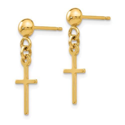 14k Yellow Gold Cross Dangle Earrings - LooptyHoops