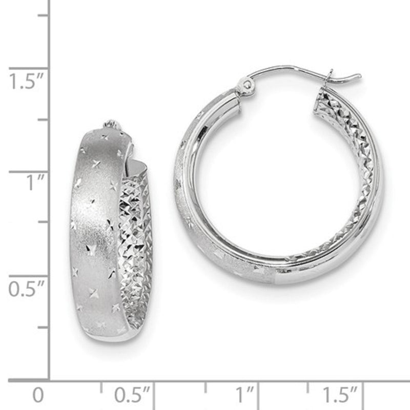 Medium 14K White Gold Diamond Cut Hoops - LooptyHoops