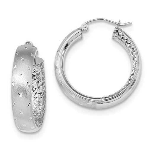 Medium 14K White Gold Diamond Cut Hoops - LooptyHoops