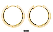 Small 14k Yellow Gold Wide Hinged Huggie Hoop Earrings, 0.5 In (12mm) or 0.6 In (15mm) (3mm Tube) - LooptyHoops