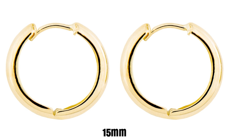 Small 14k Yellow Gold Wide Hinged Huggie Hoop Earrings, 0.5 In (12mm) or 0.6 In (15mm) (3mm Tube) - LooptyHoops