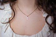 Small 14K Yellow Gold Cubic Zirconia Children's Cross Charm Pendant, 15mm x 8mm - LooptyHoops