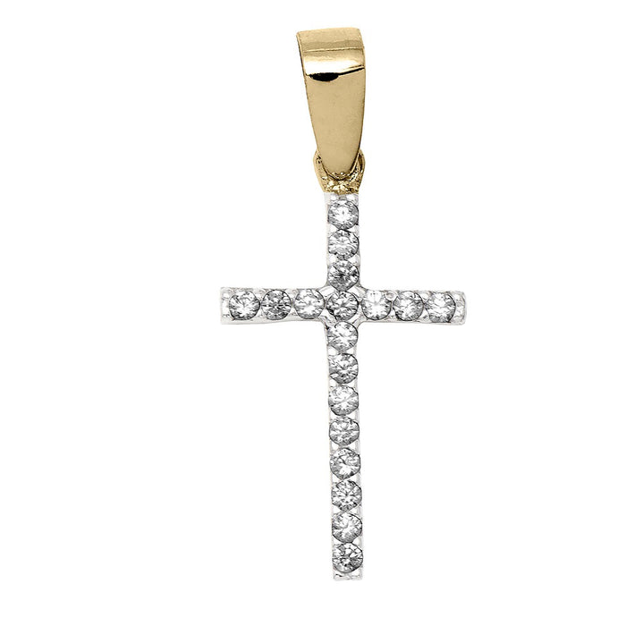 Small 14K Yellow Gold Cubic Zirconia Children's Cross Charm Pendant, 15mm x 8mm - LooptyHoops