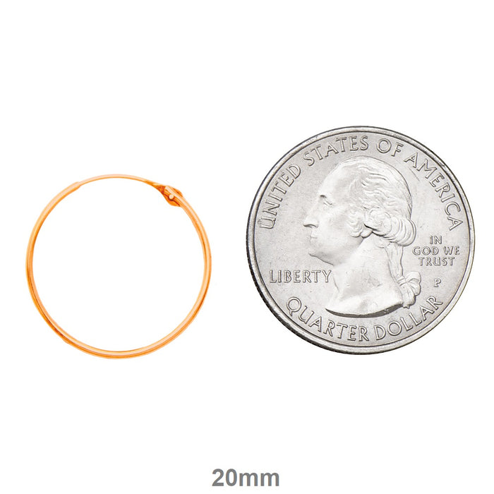 14k Rose Gold Hinged Thin Endless Hoop Earrings (1mm), All Sizes - LooptyHoops