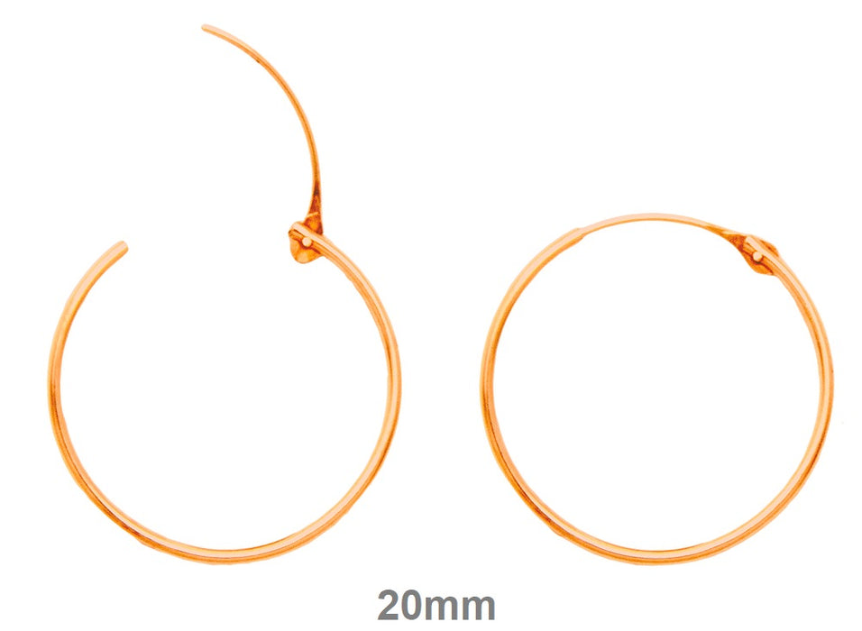 14k Rose Gold Hinged Thin Endless Hoop Earrings (1mm), All Sizes - LooptyHoops