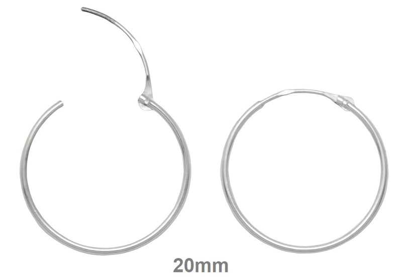 14k White Gold Hinged Thin Endless Hoop Earrings (1mm), All Sizes - LooptyHoops