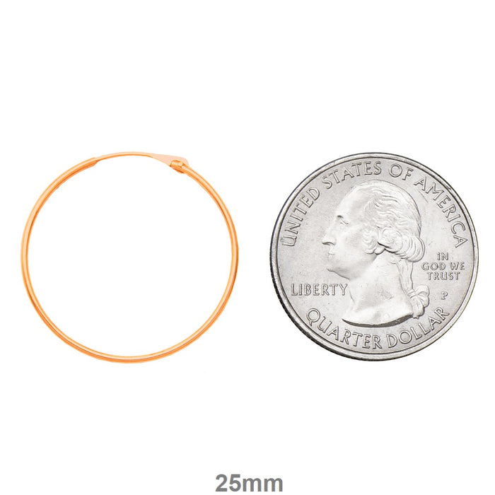 14k Rose Gold Hinged Thin Endless Hoop Earrings (1mm), All Sizes - LooptyHoops