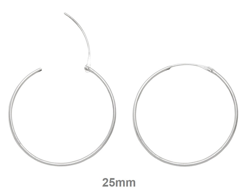 14k White Gold Hinged Thin Endless Hoop Earrings (1mm), All Sizes - LooptyHoops