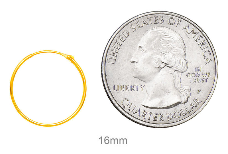 14k Yellow Gold Hinged Thin Endless Hoop Earrings (1mm), All Sizes - LooptyHoops