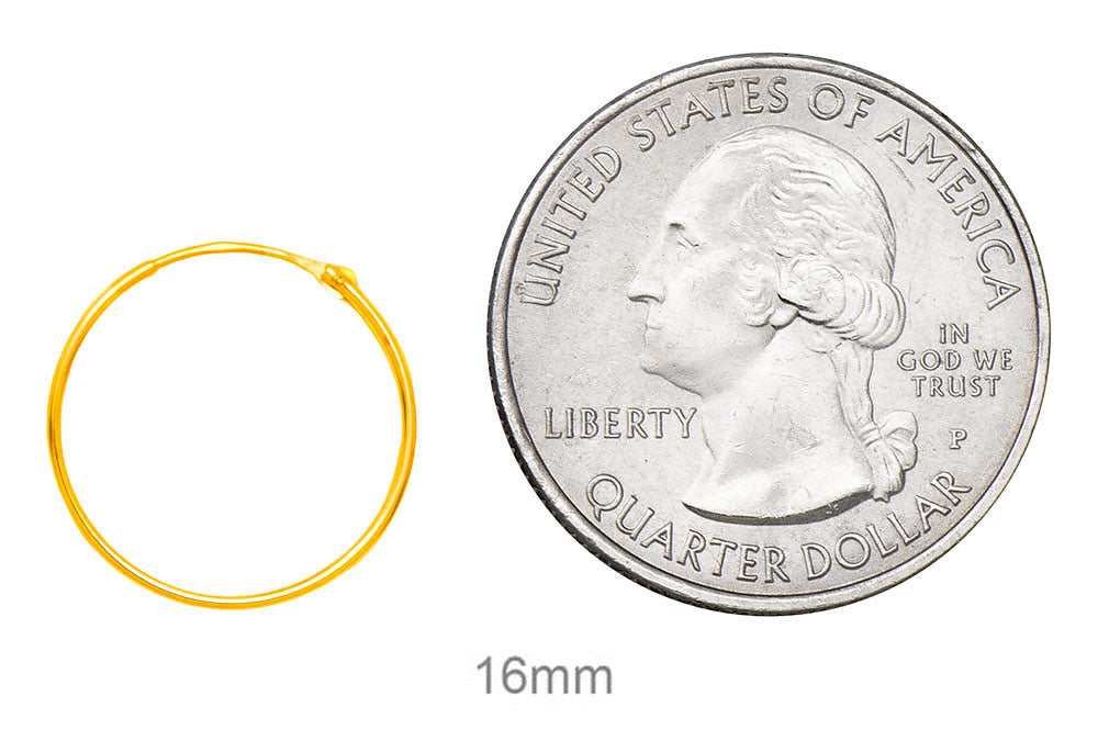 14k Yellow Gold Hinged Thin Endless Hoop Earrings (1mm), All Sizes - LooptyHoops