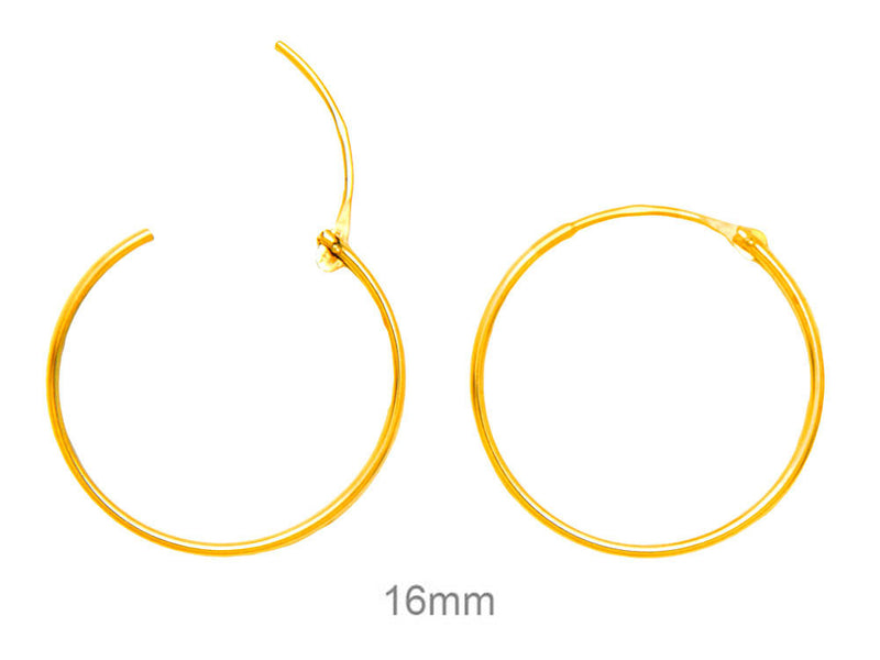 14k Yellow Gold Hinged Thin Endless Hoop Earrings (1mm), All Sizes - LooptyHoops