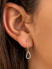 14k Yellow Gold Tiny CZ Teardrop Dangle Earrings, 10mm - LooptyHoops
