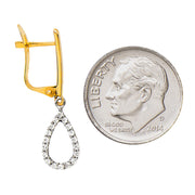 14k Yellow Gold Tiny CZ Teardrop Dangle Earrings, 10mm - LooptyHoops