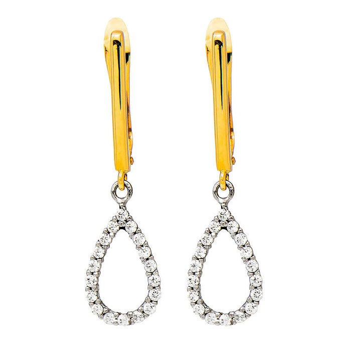 14k Yellow Gold Tiny CZ Teardrop Dangle Earrings, 10mm - LooptyHoops