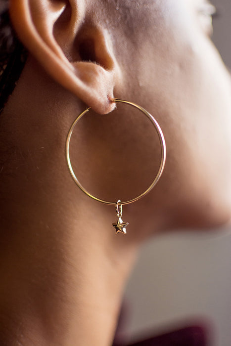 14K Yellow Gold Star Hoop Earring Charms