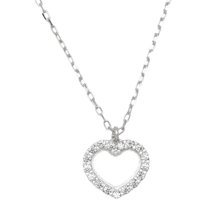 14k White Gold Tiny CZ Heart Pendant Necklace w/18-Inch Chain, 8mm - LooptyHoops