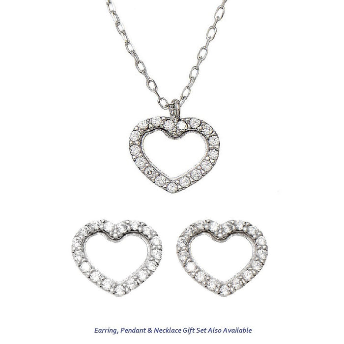 14k White Gold Tiny CZ Heart Pendant Necklace w/18-Inch Chain, 8mm - LooptyHoops