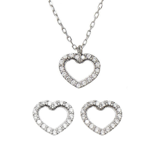 14k White Gold Tiny CZ Heart Stud Earrings & Matching Pendant w/18-Inch Necklace (Gift Set) - LooptyHoops