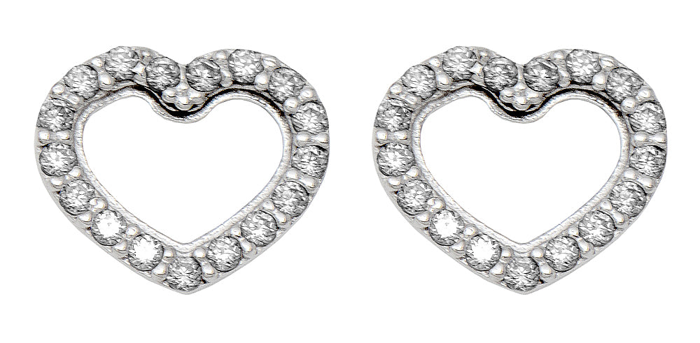14k White Gold Tiny CZ Heart Stud Earrings, 8mm - LooptyHoops