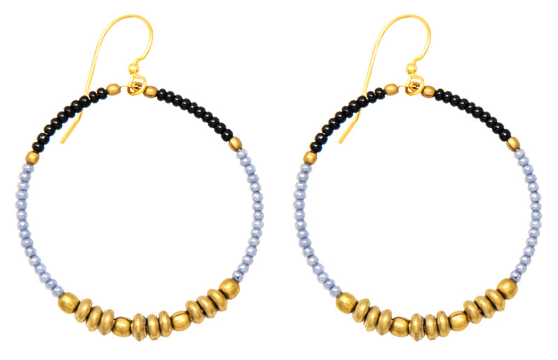 Handmade Dangling Beaded Brass Hoop Earrings, 35mm - LooptyHoops