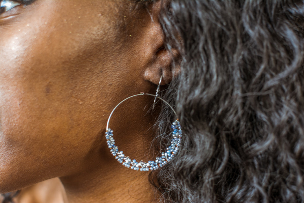 Handmade Bohemian Dangling Beaded Hoop Earrings, 42mm - LooptyHoops