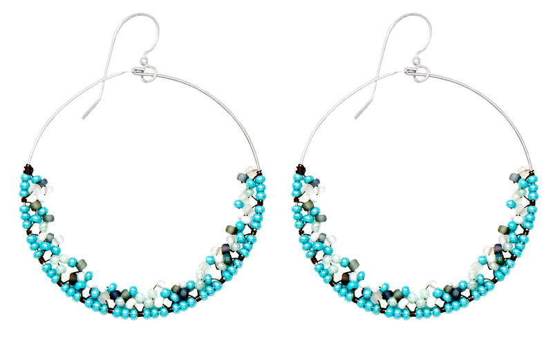 Handmade Bohemian Dangling Beaded Hoop Earrings, 42mm - LooptyHoops