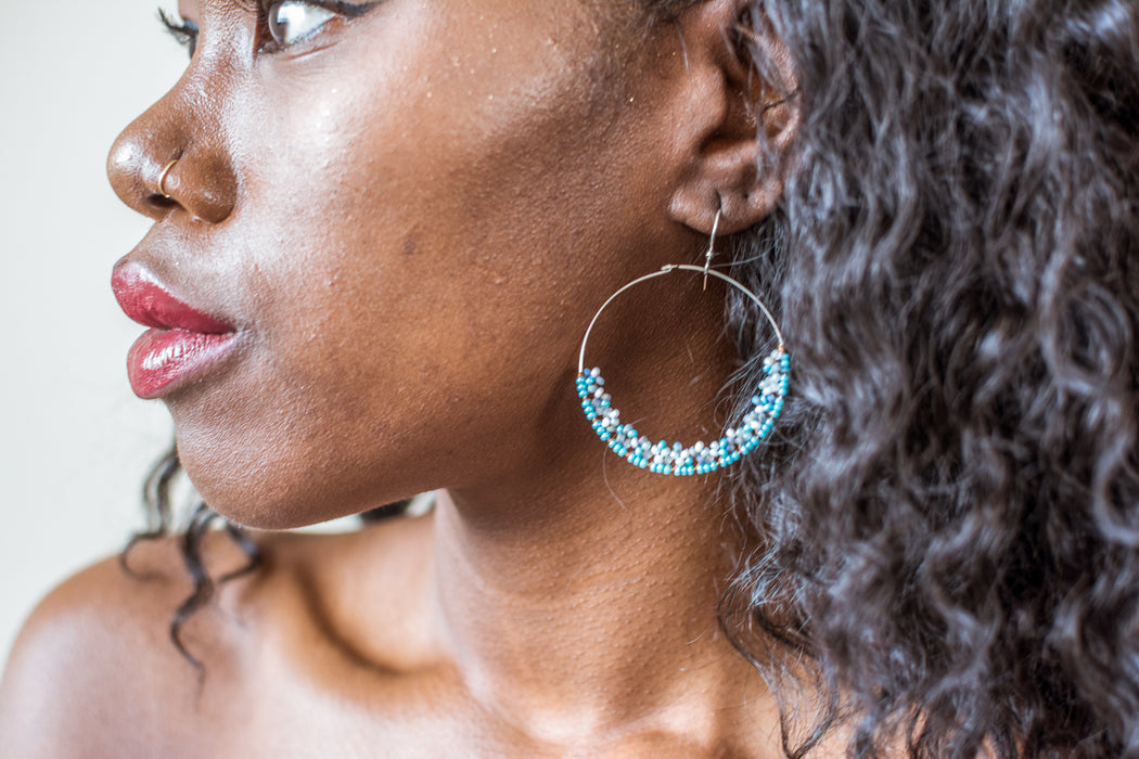 Handmade Bohemian Dangling Beaded Hoop Earrings, 42mm - LooptyHoops