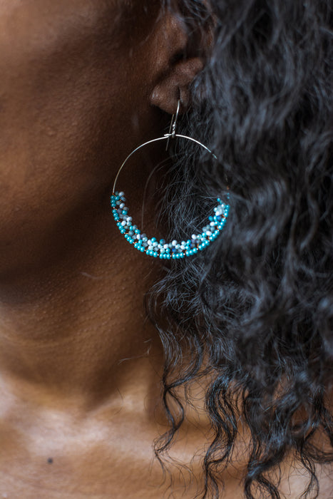 Handmade Bohemian Dangling Beaded Hoop Earrings, 42mm - LooptyHoops