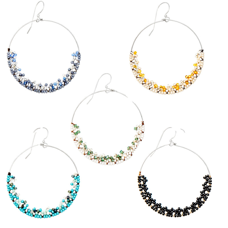 Handmade Bohemian Dangling Beaded Hoop Earrings, 42mm - LooptyHoops